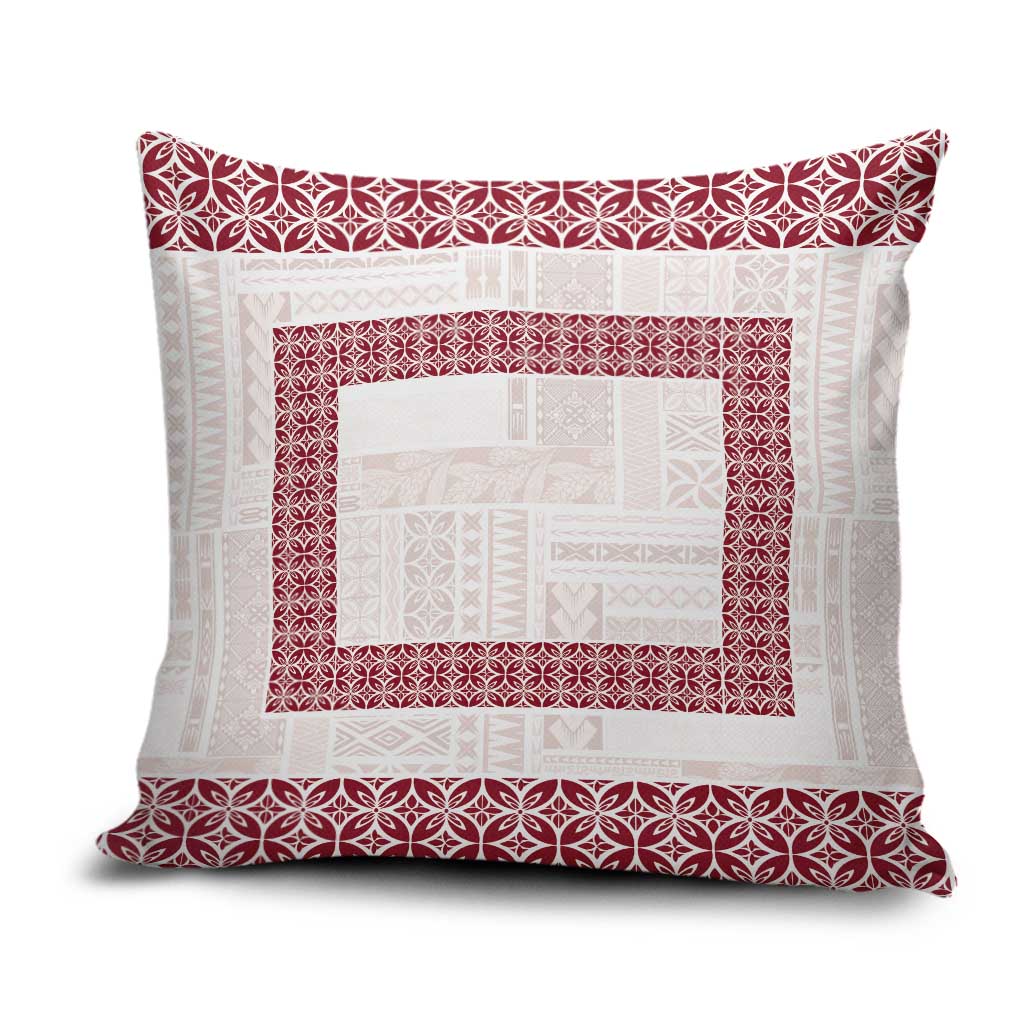 Samoa Siapo Red Trimmed Pillow Cover Samoa White Sunday - Polynesian Pride