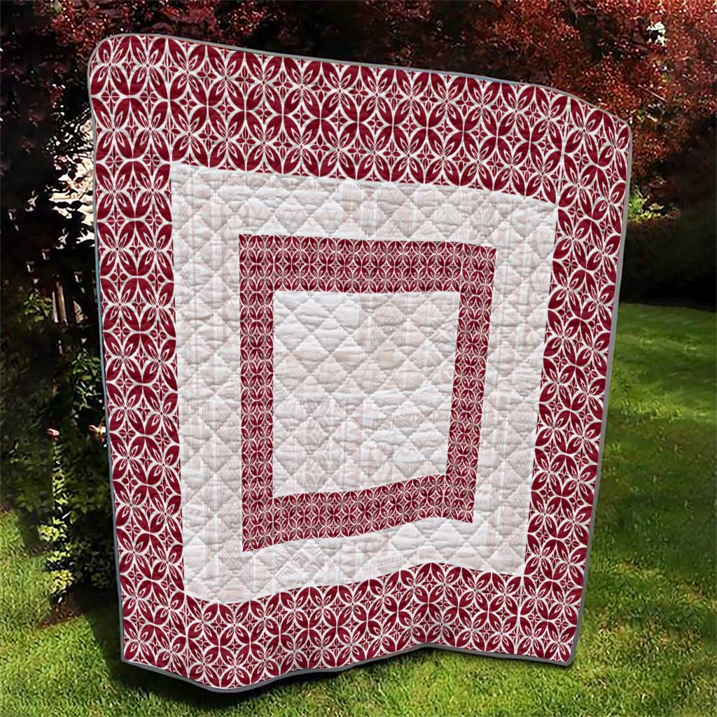 Samoa Siapo Red Trimmed Quilt Samoa White Sunday - Polynesian Pride