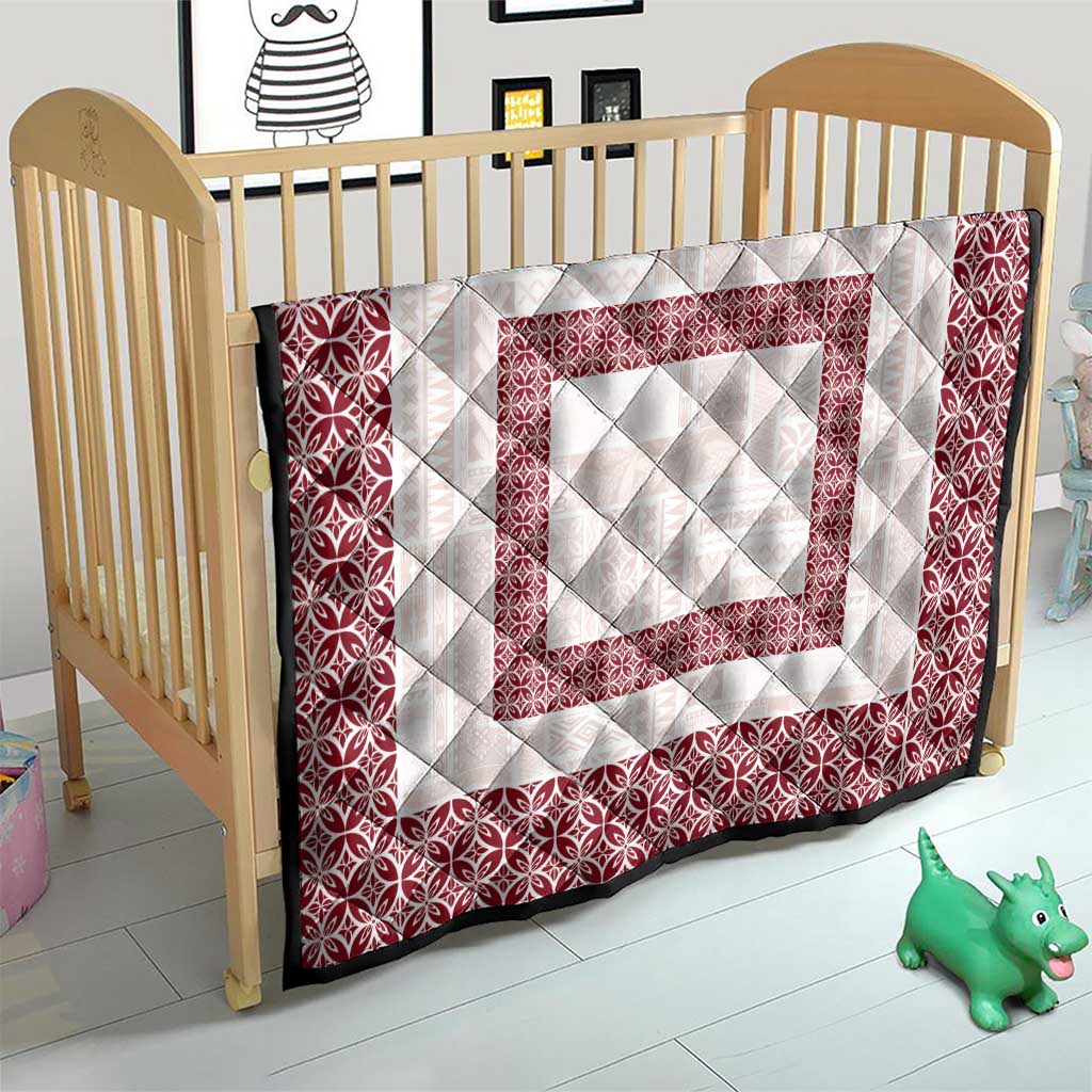 Samoa Siapo Red Trimmed Quilt Samoa White Sunday - Polynesian Pride