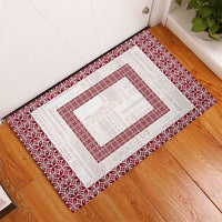 Samoa Siapo Red Trimmed Rubber Doormat Samoa White Sunday - Polynesian Pride