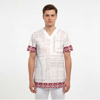 Samoa Siapo Red Trimmed Scrub Top Samoa White Sunday - Polynesian Pride