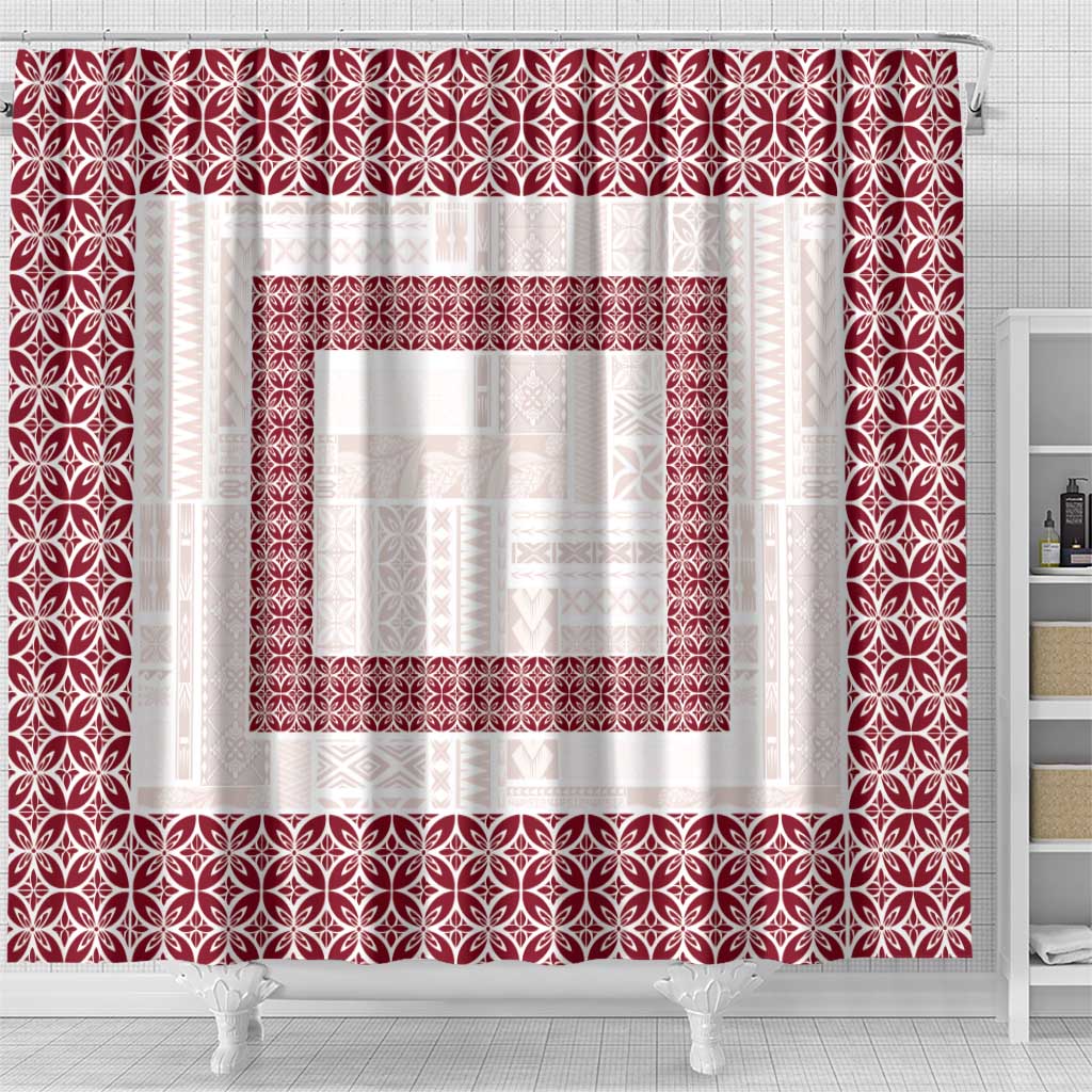 Samoa Siapo Red Trimmed Shower Curtain Samoa White Sunday - Polynesian Pride