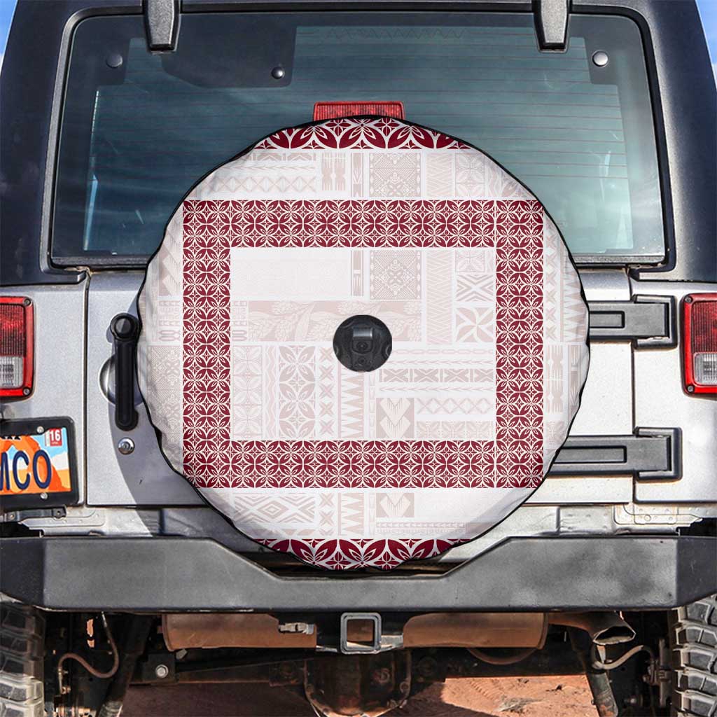 Samoa Siapo Red Trimmed Spare Tire Cover Samoa White Sunday - Polynesian Pride