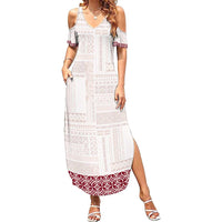 Samoa Siapo Red Trimmed Summer Maxi Dress Samoa White Sunday - Polynesian Pride