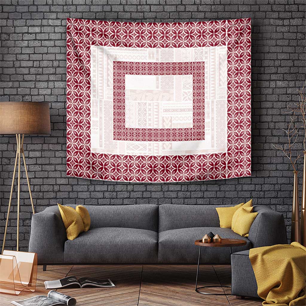 Samoa Siapo Red Trimmed Tapestry Samoa White Sunday - Polynesian Pride