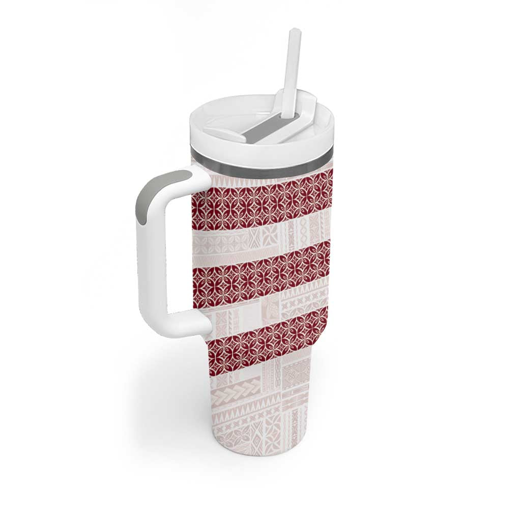 Samoa Siapo Red Trimmed Tumbler With Handle Samoa White Sunday - Polynesian Pride