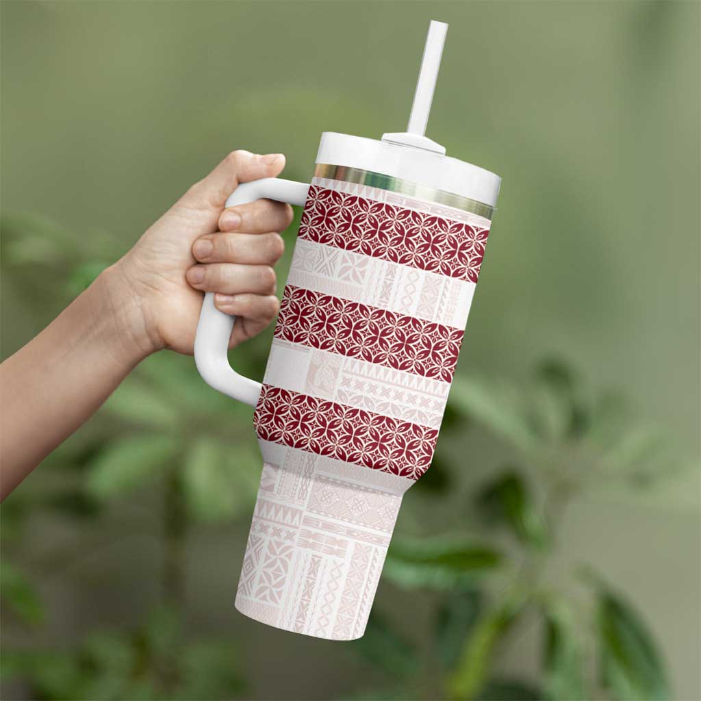 Samoa Siapo Red Trimmed Tumbler With Handle Samoa White Sunday - Polynesian Pride