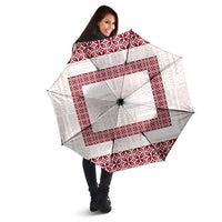 Samoa Siapo Red Trimmed Umbrella Samoa White Sunday - Polynesian Pride