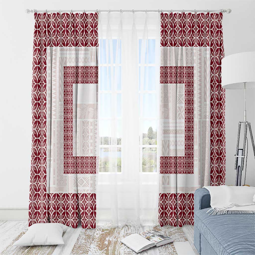 Samoa Siapo Red Trimmed Window Curtain Samoa White Sunday - Polynesian Pride