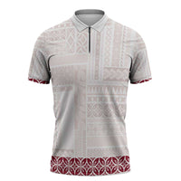 Samoa Siapo Red Trimmed Zipper Polo Shirt Samoa White Sunday - Polynesian Pride