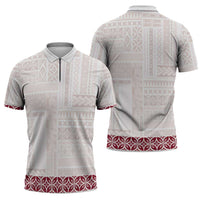 Samoa Siapo Red Trimmed Zipper Polo Shirt Samoa White Sunday - Polynesian Pride