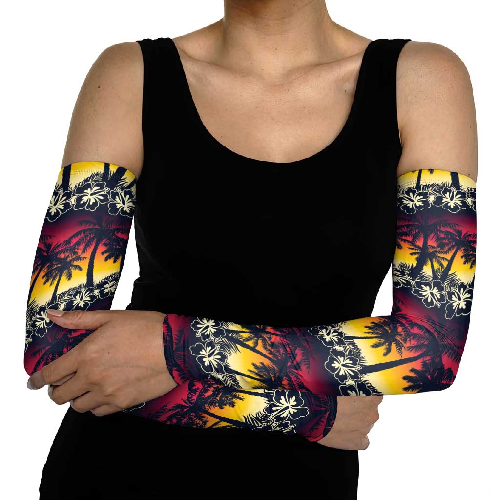 Hawaii Hibiscus Palm Tree Sunset Arm Sleeves Tropical Style - Polynesian Pride