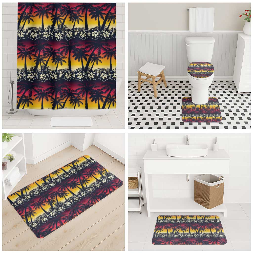 Hawaii Hibiscus Palm Tree Sunset Bathroom Set Tropical Style - Polynesian Pride