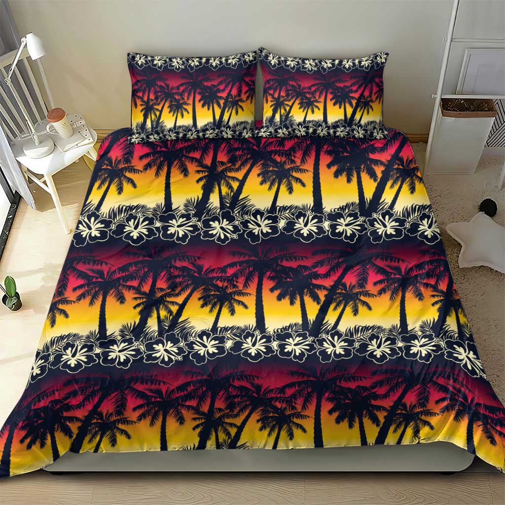 Hawaii Hibiscus Palm Tree Sunset Bedding Set Tropical Style - Polynesian Pride