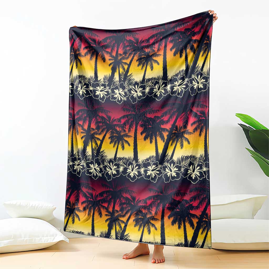 Hawaii Hibiscus Palm Tree Sunset Blanket Tropical Style - Polynesian Pride