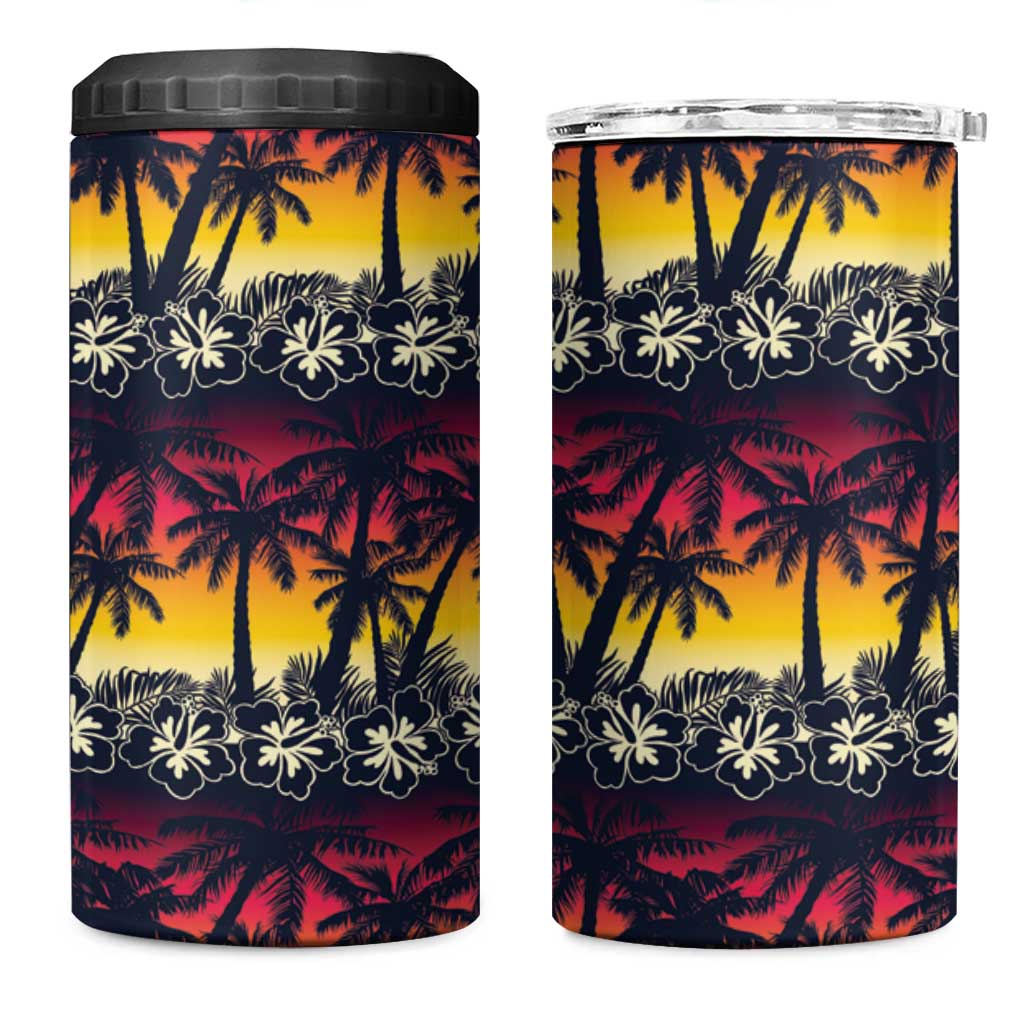Hawaii Hibiscus Palm Tree Sunset 4 in 1 Can Cooler Tumbler Tropical Style - Polynesian Pride