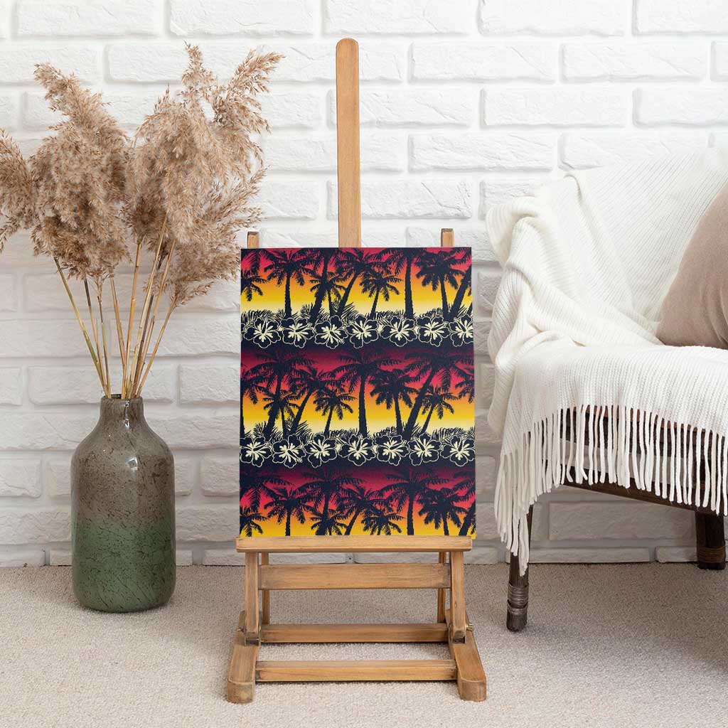 Hawaii Hibiscus Palm Tree Sunset Canvas Wall Art Tropical Style - Polynesian Pride
