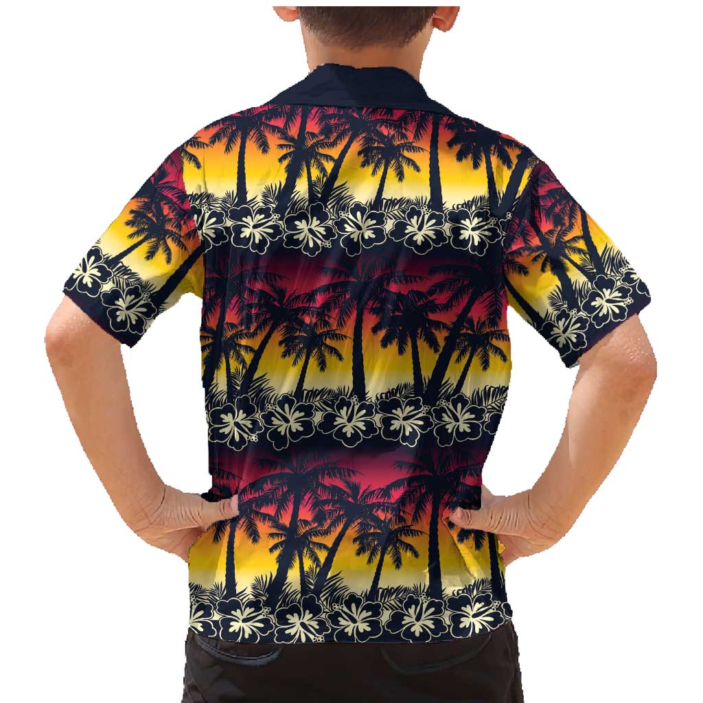 Hawaii Hibiscus Palm Tree Sunset Family Matching Mermaid Dress and Hawaiian Shirt Tropical Style - Polynesian Pride