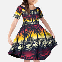 Hawaii Hibiscus Palm Tree Sunset Family Matching Mermaid Dress and Hawaiian Shirt Tropical Style - Polynesian Pride