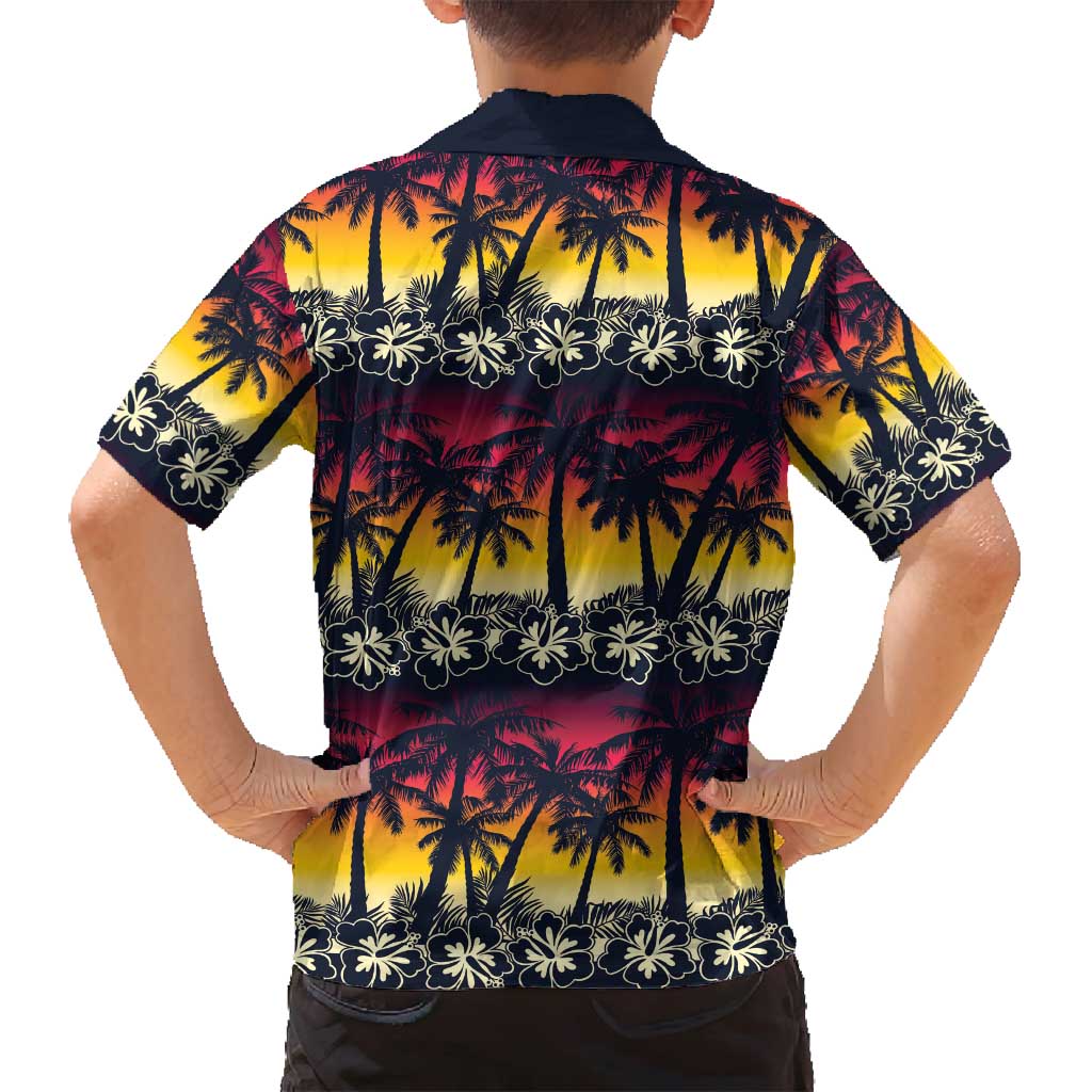 Hawaii Hibiscus Palm Tree Sunset Family Matching Off Shoulder Maxi Dress and Hawaiian Shirt Tropical Style - Polynesian Pride