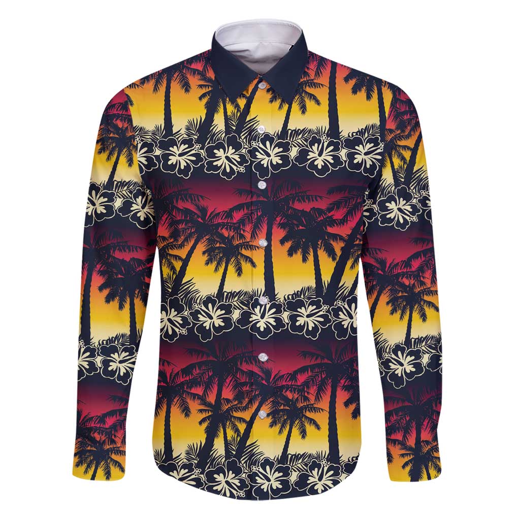 Hawaii Hibiscus Palm Tree Sunset Family Matching Puletasi and Hawaiian Shirt Tropical Style - Polynesian Pride