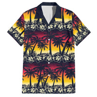 Hawaii Hibiscus Palm Tree Sunset Family Matching Short Sleeve Bodycon Dress and Hawaiian Shirt Tropical Style - Polynesian Pride
