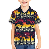 Hawaii Hibiscus Palm Tree Sunset Family Matching Short Sleeve Bodycon Dress and Hawaiian Shirt Tropical Style - Polynesian Pride