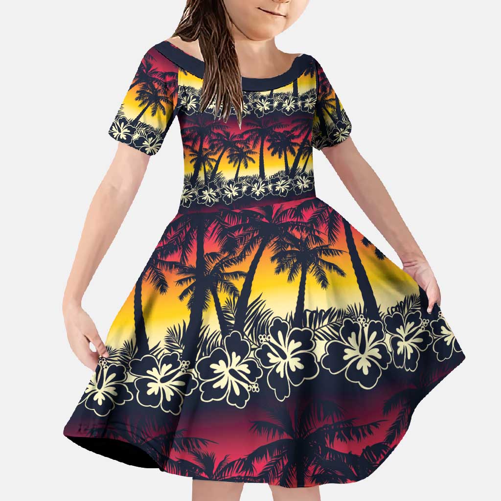 Hawaii Hibiscus Palm Tree Sunset Family Matching Summer Maxi Dress and Hawaiian Shirt Tropical Style - Polynesian Pride