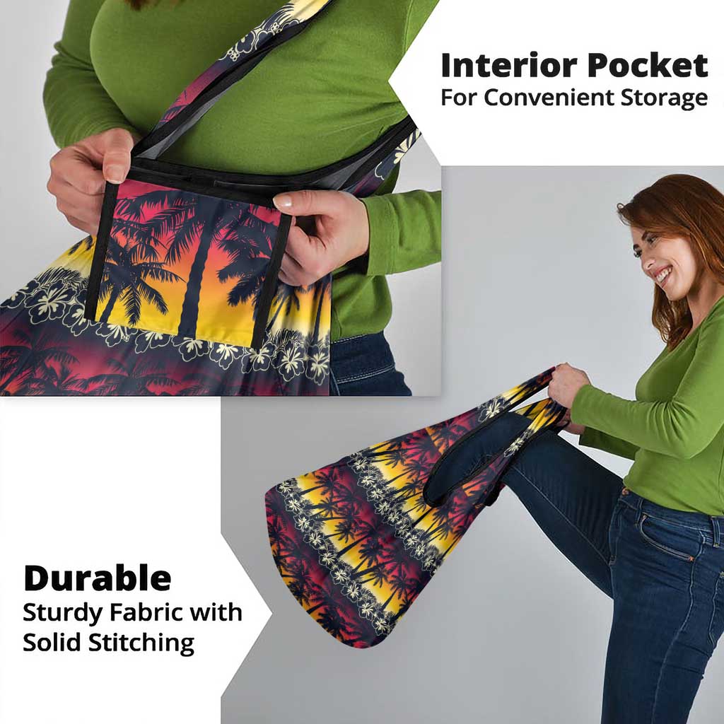 Hawaii Hibiscus Palm Tree Sunset Grocery Bag Tropical Style - Polynesian Pride