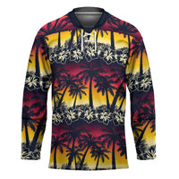 Hawaii Hibiscus Palm Tree Sunset Hockey Jersey Tropical Style - Polynesian Pride