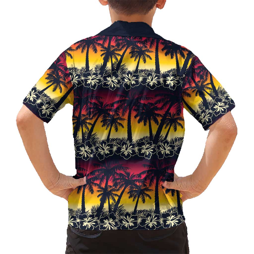 Hawaii Hibiscus Palm Tree Sunset Kid Hawaiian Shirt Tropical Style - Polynesian Pride