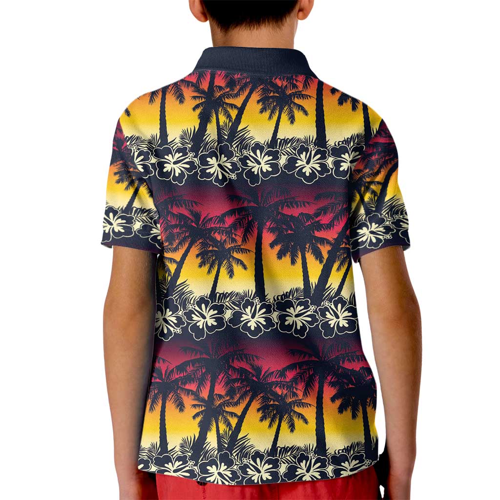 Hawaii Hibiscus Palm Tree Sunset Kid Polo Shirt Tropical Style - Polynesian Pride