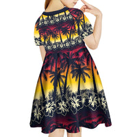 Hawaii Hibiscus Palm Tree Sunset Kid Short Sleeve Dress Tropical Style - Polynesian Pride
