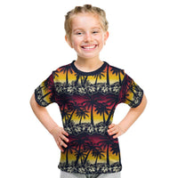 Hawaii Hibiscus Palm Tree Sunset Kid T Shirt Tropical Style - Polynesian Pride