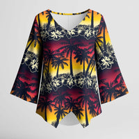 Hawaii Hibiscus Palm Tree Sunset Kimono Sleeve Blouse Tropical Style - Polynesian Pride