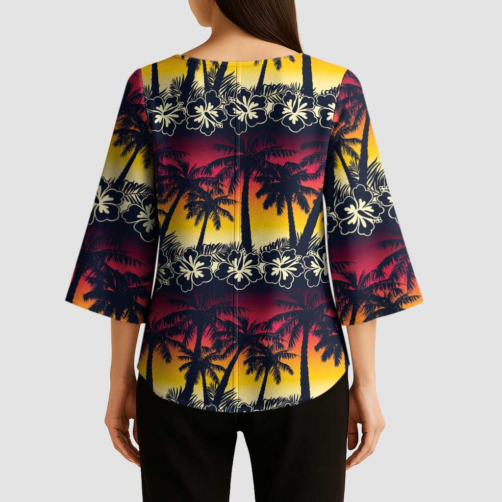 Hawaii Hibiscus Palm Tree Sunset Kimono Sleeve Blouse Tropical Style - Polynesian Pride