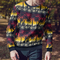Hawaii Hibiscus Palm Tree Sunset Ugly Christmas Sweater Tropical Style - Polynesian Pride