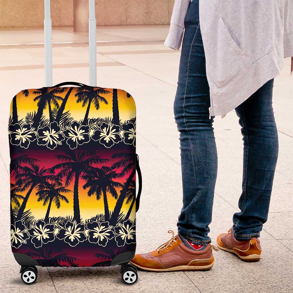 Hawaii Hibiscus Palm Tree Sunset Luggage Cover Tropical Style - Polynesian Pride