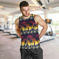 Hawaii Hibiscus Palm Tree Sunset Men Tank Top Tropical Style - Polynesian Pride