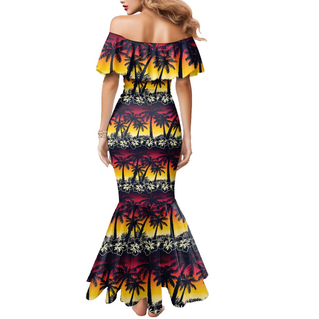 Hawaii Hibiscus Palm Tree Sunset Mermaid Dress Tropical Style - Polynesian Pride