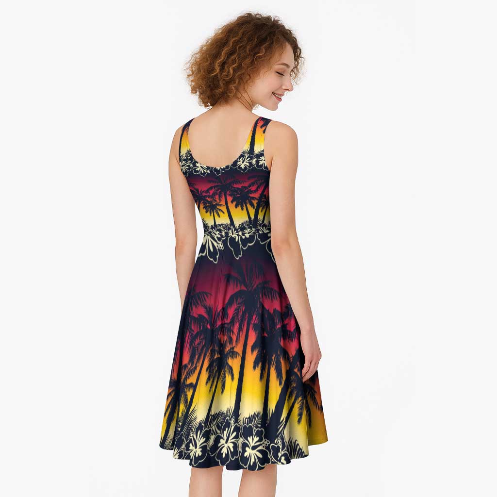 Hawaii Hibiscus Palm Tree Sunset Midi Dress Tropical Style - Polynesian Pride