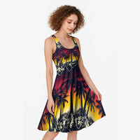 Hawaii Hibiscus Palm Tree Sunset Midi Dress Tropical Style - Polynesian Pride