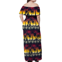 Hawaii Hibiscus Palm Tree Sunset Off Shoulder Maxi Dress Tropical Style - Polynesian Pride