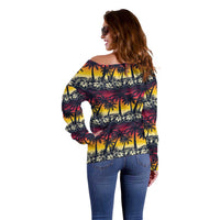 Hawaii Hibiscus Palm Tree Sunset Off Shoulder Sweater Tropical Style - Polynesian Pride