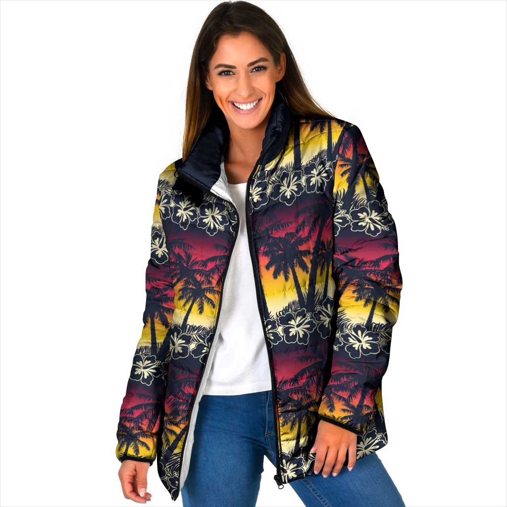 Hawaii Hibiscus Palm Tree Sunset Padded Jacket Tropical Style - Polynesian Pride