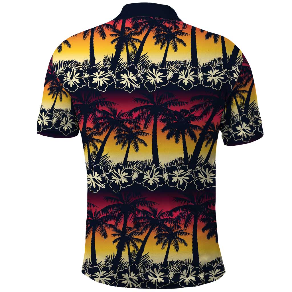 Hawaii Hibiscus Palm Tree Sunset Polo Shirt Tropical Style - Polynesian Pride