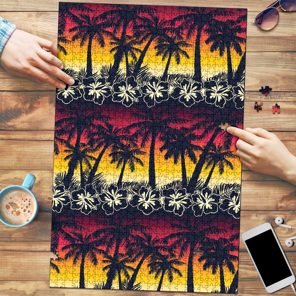 Hawaii Hibiscus Palm Tree Sunset Puzzle Tropical Style - Polynesian Pride