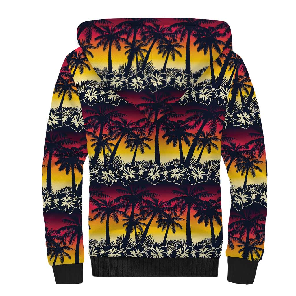 Hawaii Hibiscus Palm Tree Sunset Sherpa Hoodie Tropical Style - Polynesian Pride