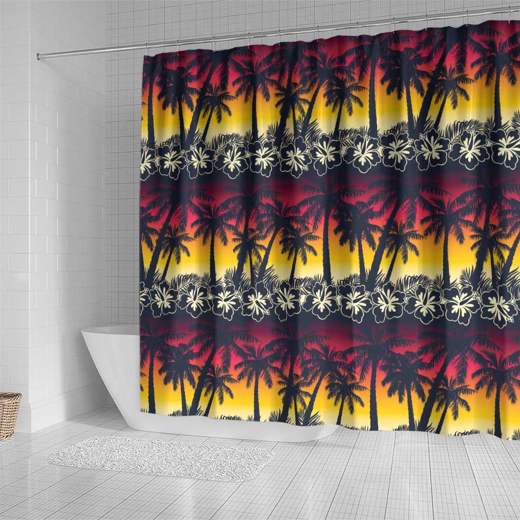 Hawaii Hibiscus Palm Tree Sunset Shower Curtain Tropical Style - Polynesian Pride