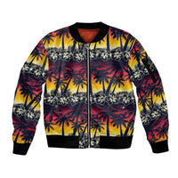 Hawaii Hibiscus Palm Tree Sunset Sleeve Zip Bomber Jacket Tropical Style - Polynesian Pride